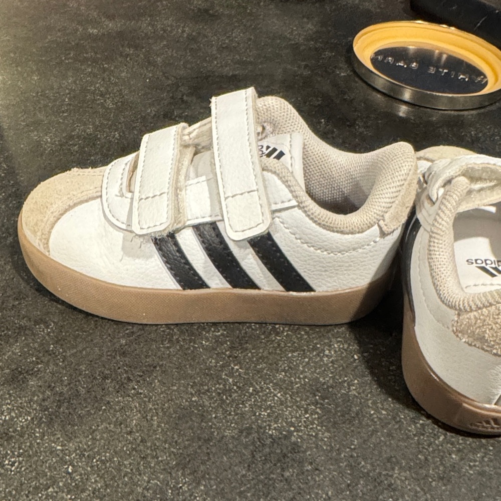 Adidas Kids White and Black Velcro Sneakers